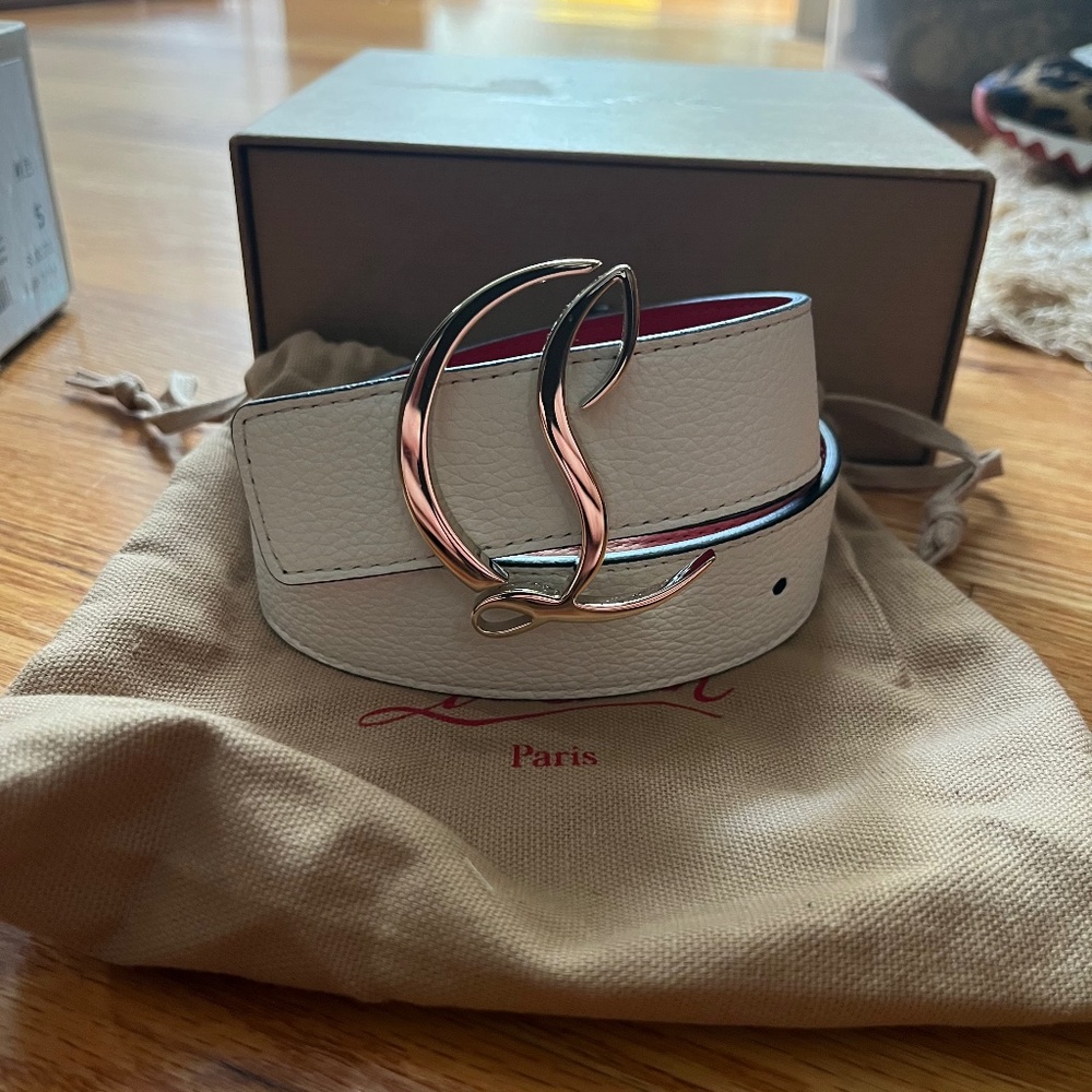 Christian Louboutin white and gold belt